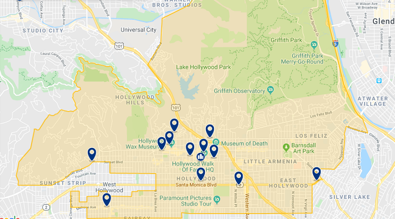 Mapa das melhores regiões para ficar em Los Angeles