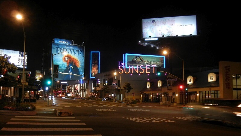 Sunset Boulevard à noite - Los Angeles