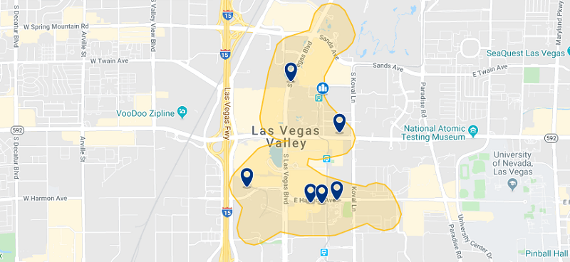 Mapa com as melhores regiões para ficar em Las Vegas