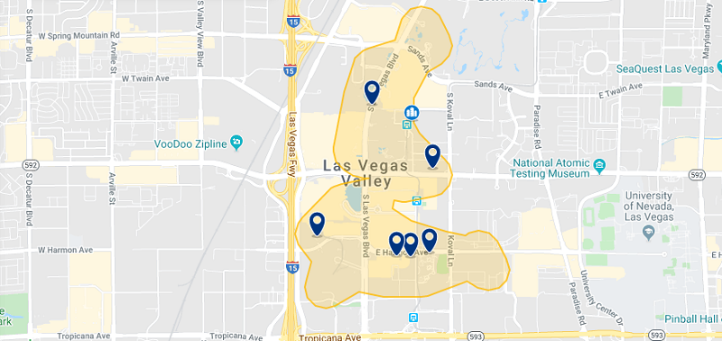 Mapa com a melhor região para ficar em Las Vegas