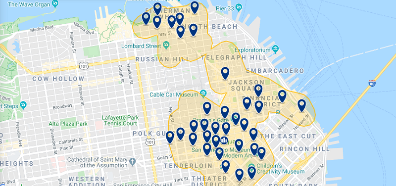 Mapa da melhor região para ficar em Oakland
