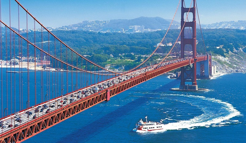 Passeio passando por baixo da ponte Golden Gate