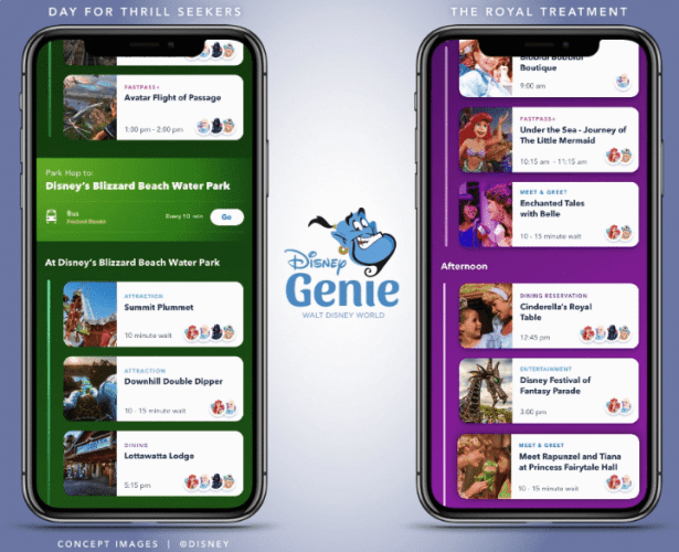 Interface do Disney Genie+ para pular filas na Disney Califórnia