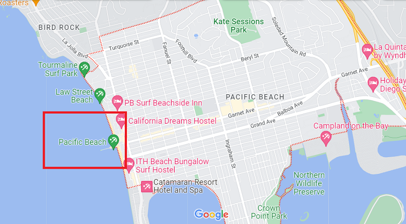 Localização da Pacific Beach em San Diego