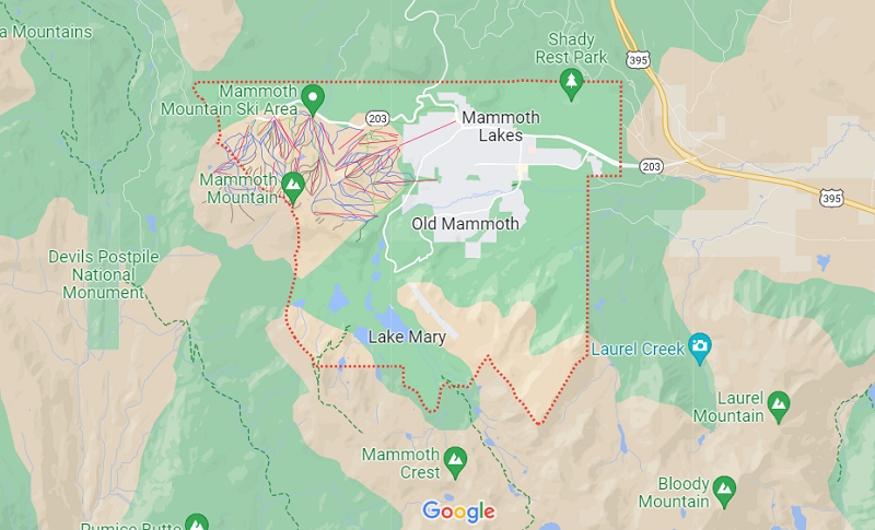 Mammoth Lakes na Califórnia - Mapa