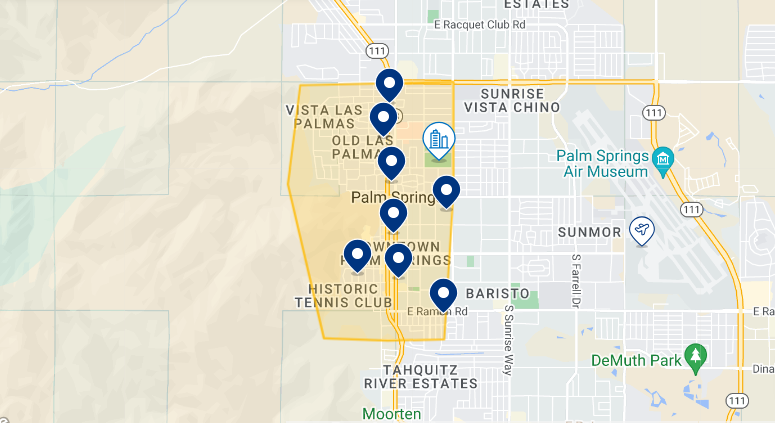 Hotéis no Centro de Palm Springs: Mapa