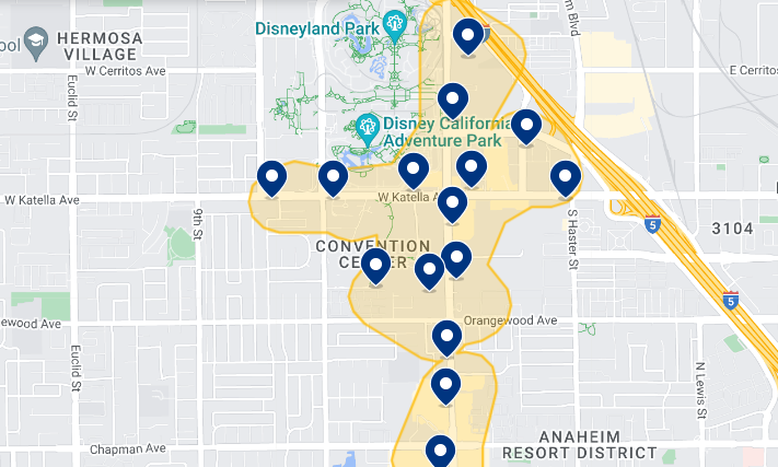 Onde ficar em Anaheim: Mapa